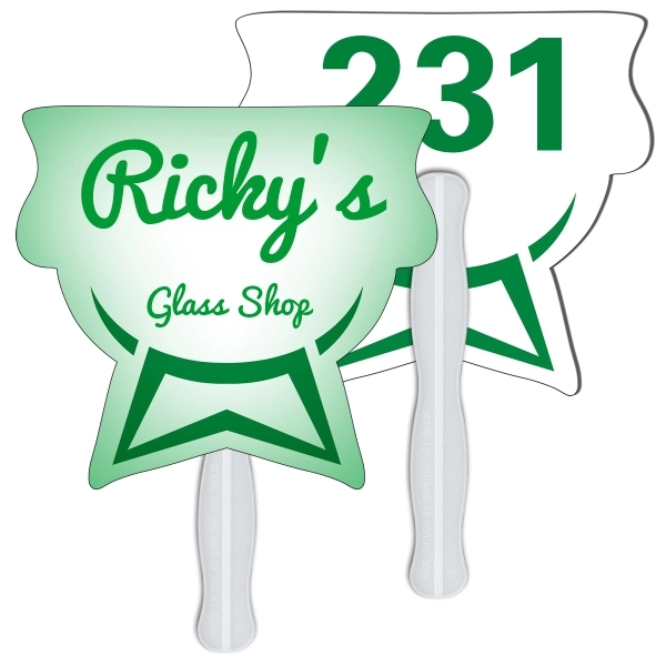 Digital printed chalice shape auction fan with visible wooden stick.... from ASI 67620 Lion Circle Corp / Lion/Circle