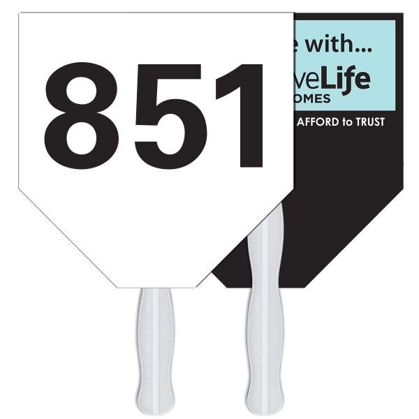 Digital printed home plate shape auction fan with visible wooden stick.... from ASI 67620 Lion Circle Corp / Lion/Circle