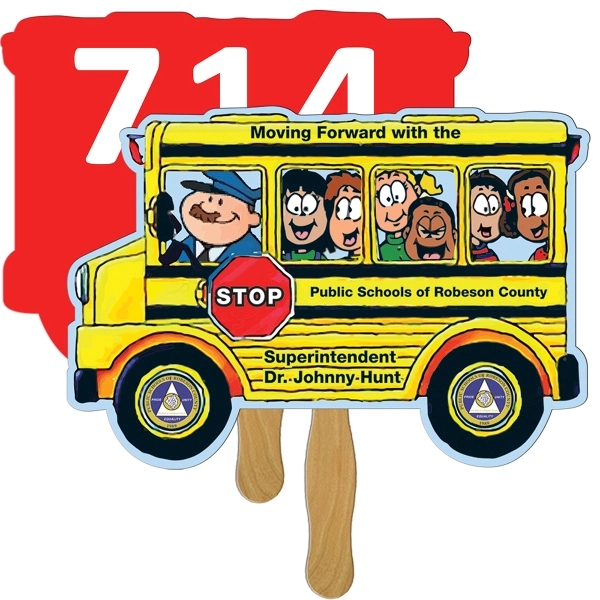 Digital printed bus shape auction fan with visible wooden stick.... from ASI 67620 Lion Circle Corp / Lion/Circle