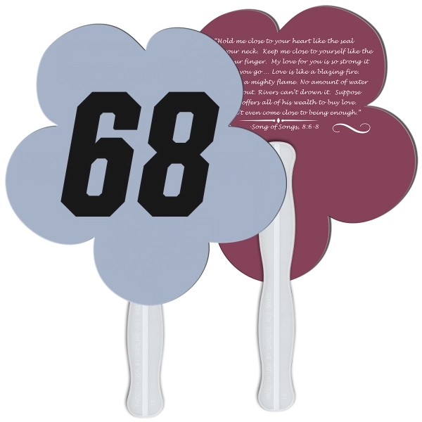 Digital printed daisy flower shape auction fan with visible wooden stick.... from ASI 67620 Lion Circle Corp / Lion/Circle
