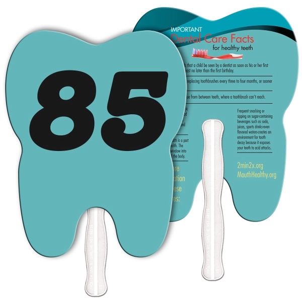 Digital printed tooth shape auction fan with visible wooden stick.... from ASI 67620 Lion Circle Corp / Lion/Circle