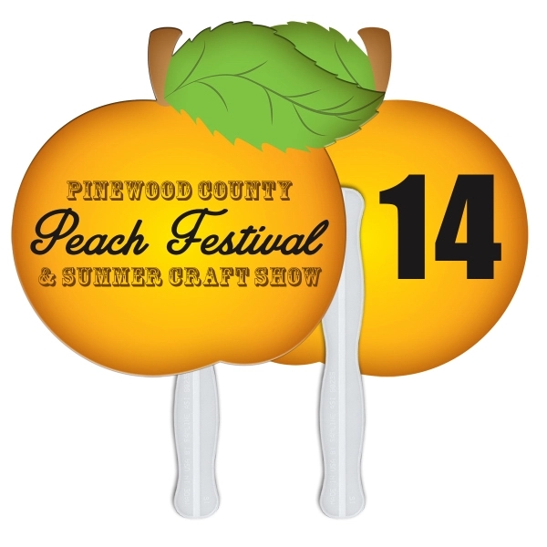 Digital printed peach shape auction fan with visible wooden stick.... from ASI 67620 Lion Circle Corp / Lion/Circle