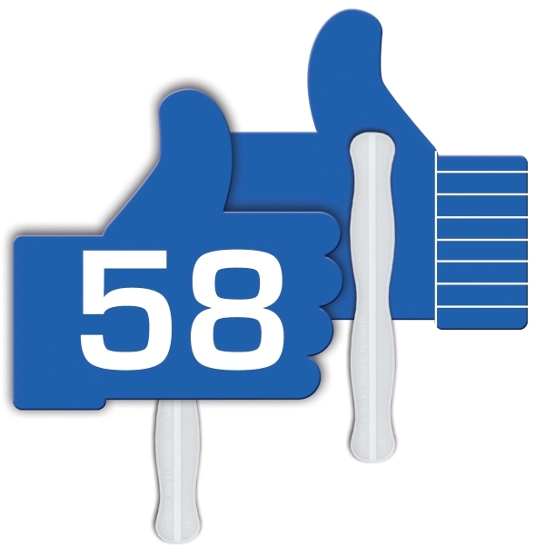 Digital printed thumbs up shape auction fan with visible wooden stick.... from ASI 67620 Lion Circle Corp / Lion/Circle