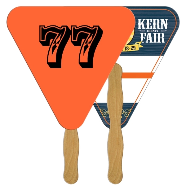 Digital printed triangle shape auction fan with visible wooden stick.... from ASI 67620 Lion Circle Corp / Lion/Circle