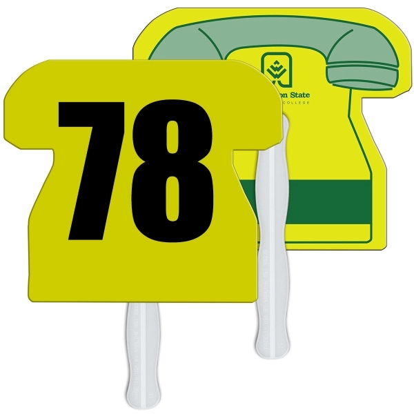 Digital printed phone shape auction fan with visible wooden stick.... from ASI 67620 Lion Circle Corp / Lion/Circle