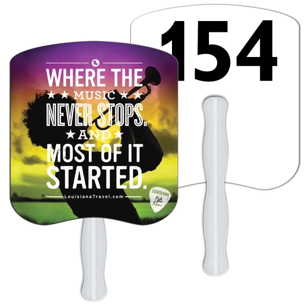 Digital printed bread slice shape auction fan with visible wooden stick.... from ASI 67620 Lion Circle Corp / Lion/Circle