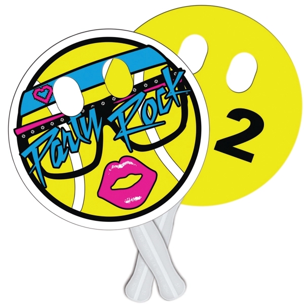 Circle with eyes cut out shape auction fan with visible wooden... from ASI 67620 Lion Circle Corp / Lion/Circle