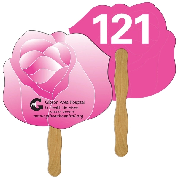Digital printed flower shape auction fan with visible wooden stick.... from ASI 67620 Lion Circle Corp / Lion/Circle