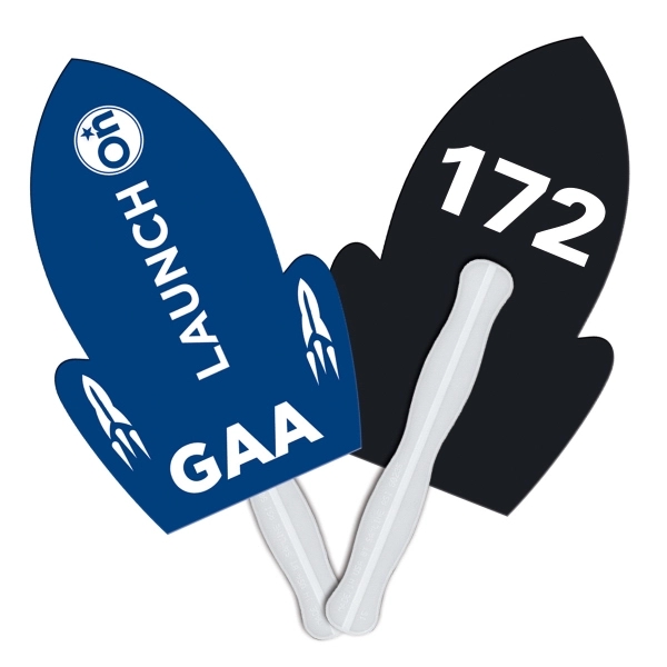 Digital printed rocket shape auction fan with visible wooden stick.... from ASI 67620 Lion Circle Corp / Lion/Circle