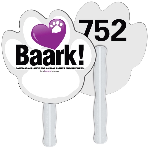 Digital printed paw print shape auction fan with visible wooden stick.... from ASI 67620 Lion Circle Corp / Lion/Circle