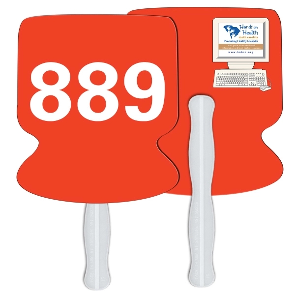 Digital printed computer shape auction fan with visible wooden stick.... from ASI 67620 Lion Circle Corp / Lion/Circle