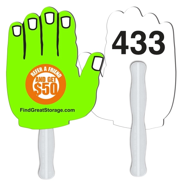 Digital hand shape auction fan with visible wooden stick.... from ASI 67620 Lion Circle Corp / Lion/Circle
