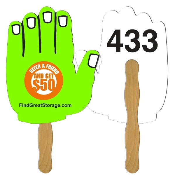 Digital hand shape auction fan with visible wooden stick.... from ASI 67620 Lion Circle Corp / Lion/Circle