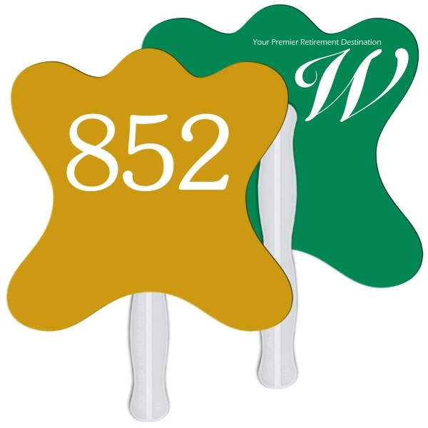 Digital printed jack shape auction fan with visible wooden stick.... from ASI 67620 Lion Circle Corp / Lion/Circle