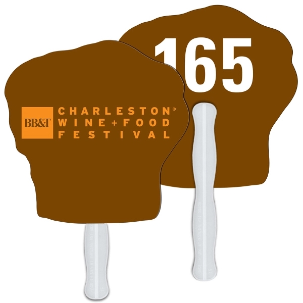 Digital printed chef hat shape auction fan with visible wooden stick.... from ASI 67620 Lion Circle Corp / Lion/Circle