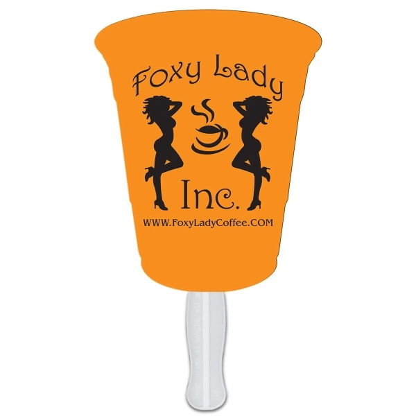 Digital printed cup shape auction fan with visible wooden stick.... from ASI 67620 Lion Circle Corp / Lion/Circle