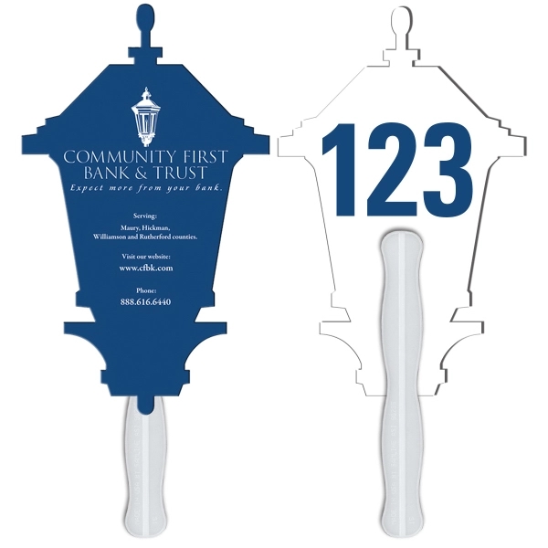 Digital printed lamp shape auction fan with visible wooden stick.... from ASI 67620 Lion Circle Corp / Lion/Circle