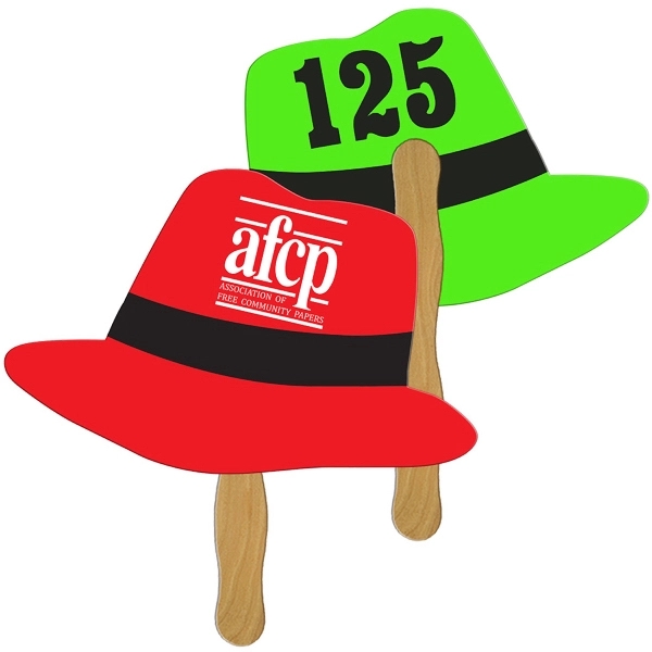 Digital printed Fedora hat shape auction fan with visible wooden stick.... from ASI 67620 Lion Circle Corp / Lion/Circle