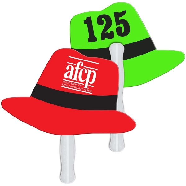Digital printed Fedora hat shape auction fan with visible wooden stick.... from ASI 67620 Lion Circle Corp / Lion/Circle