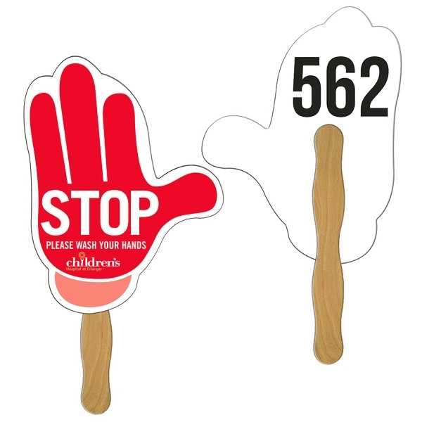 Digital printed mitten shape auction fan with visible wooden stick.... from ASI 67620 Lion Circle Corp / Lion/Circle