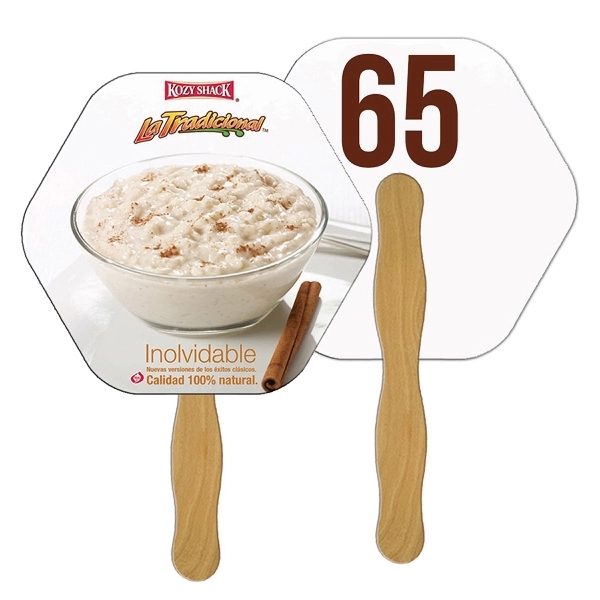 Digital printed hexagon shape auction fan with visible wooden stick.... from ASI 67620 Lion Circle Corp / Lion/Circle