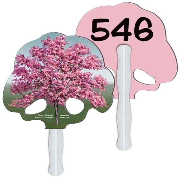 Digital printed tree shape auction fan with visible wooden stick.... from ASI 67620 Lion Circle Corp / Lion/Circle