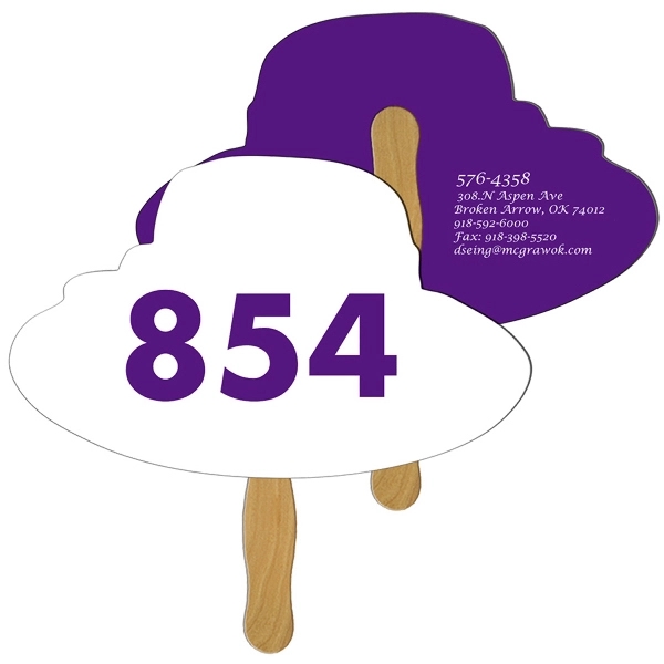 Digital printed dress hat shape auction fan with visible wooden stick.... from ASI 67620 Lion Circle Corp / Lion/Circle