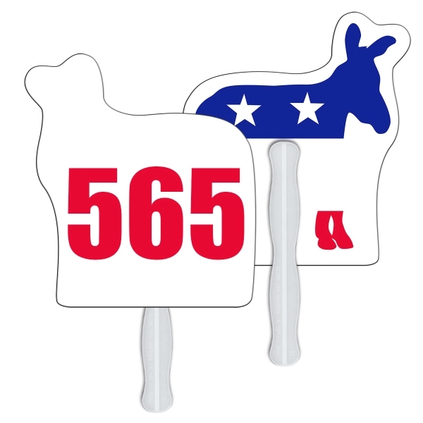 Digital printed donkey shape auction fan with visible wooden stick.... from ASI 67620 Lion Circle Corp / Lion/Circle