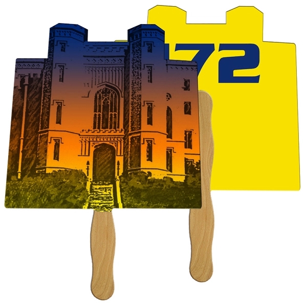 Digital printed castle shape auction fan with visible wooden stick.... from ASI 67620 Lion Circle Corp / Lion/Circle
