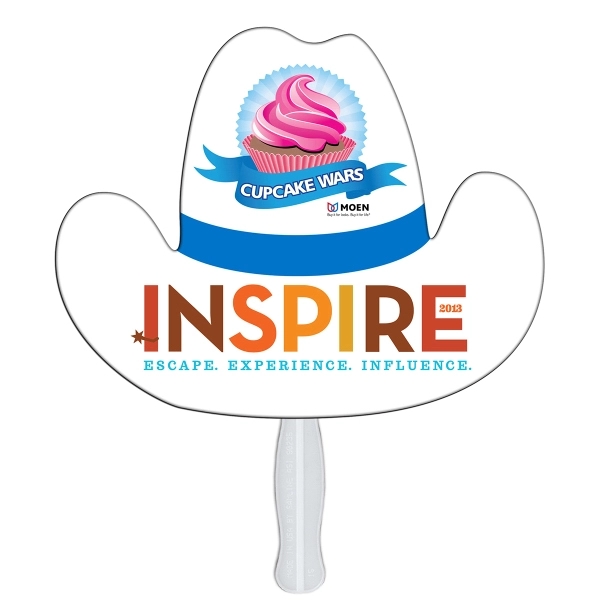 Cowboy hat shaped digital economy fans with double sided film lamination.... from ASI 67620 Lion Circle Corp / Lion/Circle