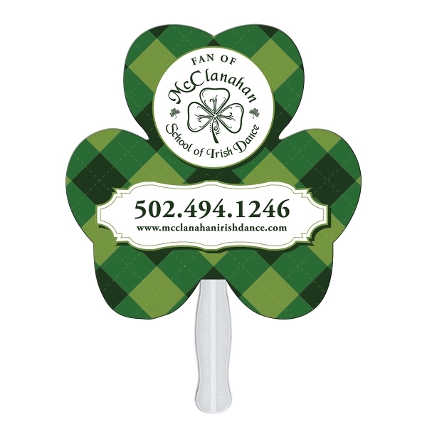 Shamrock shaped digital economy fans with double sided film lamination.... from ASI 67620 Lion Circle Corp / Lion/Circle