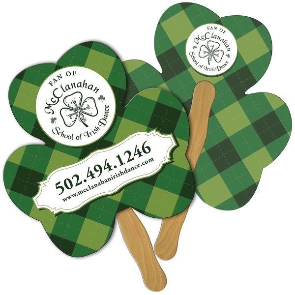 Shamrock shaped digital economy fans with double sided film lamination.... from ASI 67620 Lion Circle Corp / Lion/Circle