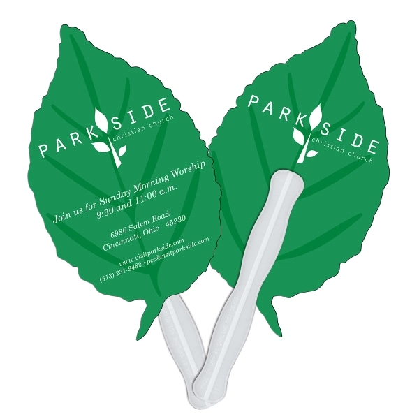 Leaf shaped digital economy fans with double sided film lamination.... from ASI 67620 Lion Circle Corp / Lion/Circle