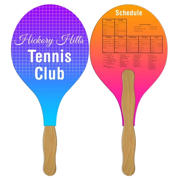 Racquet shaped digital economy fans with double sided film lamination.... from ASI 67620 Lion Circle Corp / Lion/Circle