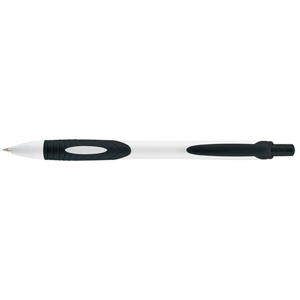 Plunger-action pen with contoured, bright white barrel, colored soft grip and... from ASI 82498 RiteLine LLC