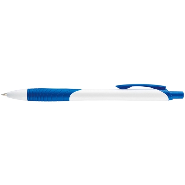 Plunger-action pen with contoured, bright white barrel, colored soft grip and... from ASI 82498 RiteLine LLC