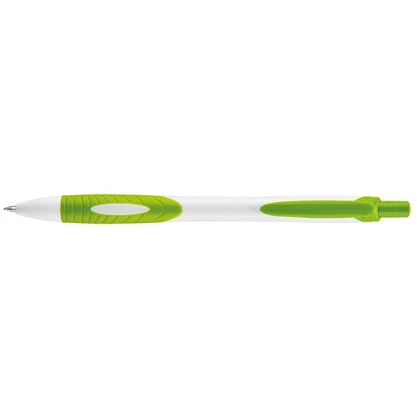 Plunger-action pen with contoured, bright white barrel, colored soft grip and... from ASI 82498 RiteLine LLC