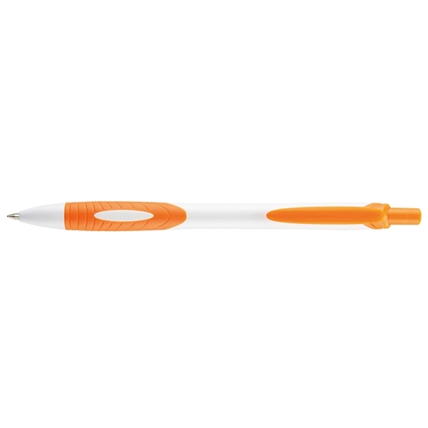Plunger-action pen with contoured, bright white barrel, colored soft grip and... from ASI 82498 RiteLine LLC