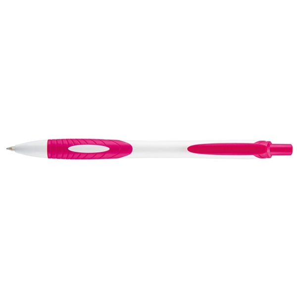 Plunger-action pen with contoured, bright white barrel, colored soft grip and... from ASI 82498 RiteLine LLC