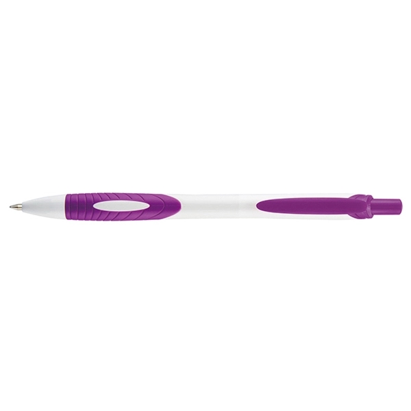 Plunger-action pen with contoured, bright white barrel, colored soft grip and... from ASI 82498 RiteLine LLC