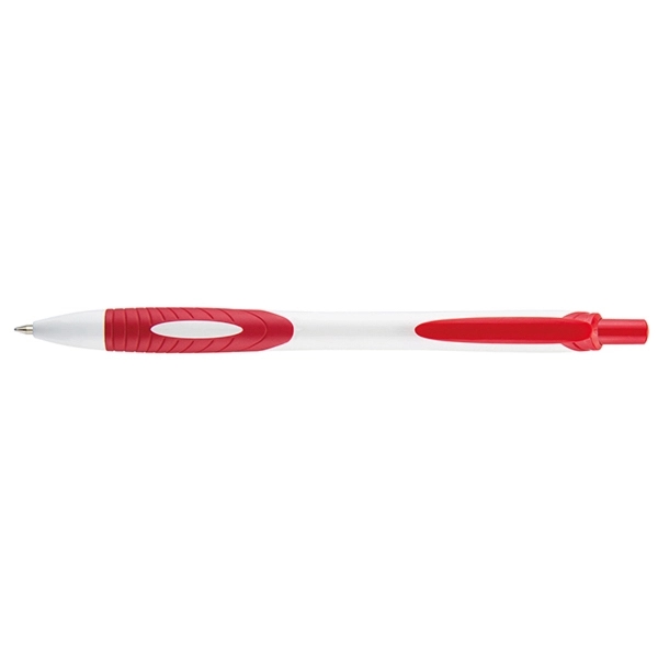 Plunger-action pen with contoured, bright white barrel, colored soft grip and... from ASI 82498 RiteLine LLC