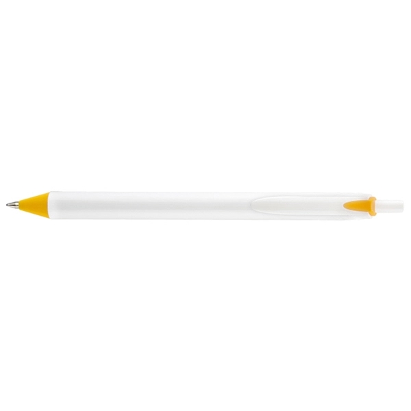 Allen Prime plunger-action pen with a large straight, bright white barrel... from ASI 82498 RiteLine LLC