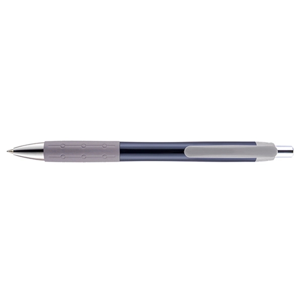 Retractable style pen with black barrel, chrome tip, plunger, black ink... from ASI 82498 RiteLine LLC