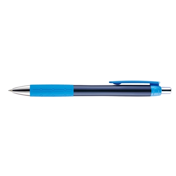 Retractable style pen with black barrel, chrome tip, plunger, black ink... from ASI 82498 RiteLine LLC