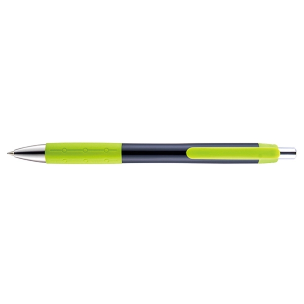 Retractable style pen with black barrel, chrome tip, plunger, black ink... from ASI 82498 RiteLine LLC