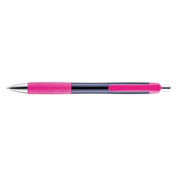 Retractable style pen with black barrel, chrome tip, plunger, black ink... from ASI 82498 RiteLine LLC