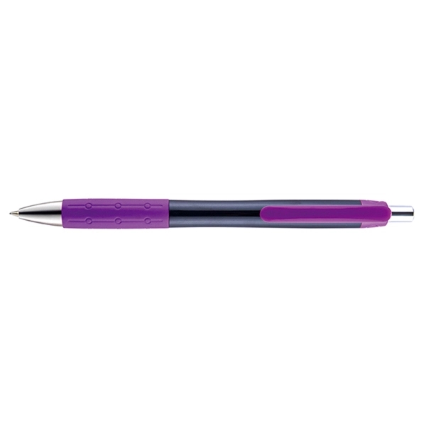 Retractable style pen with black barrel, chrome tip, plunger, black ink... from ASI 82498 RiteLine LLC