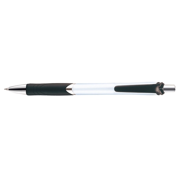 Frisco Prime plunger-action pen with a contoured, bright white barrel, chrome... from ASI 82498 RiteLine LLC