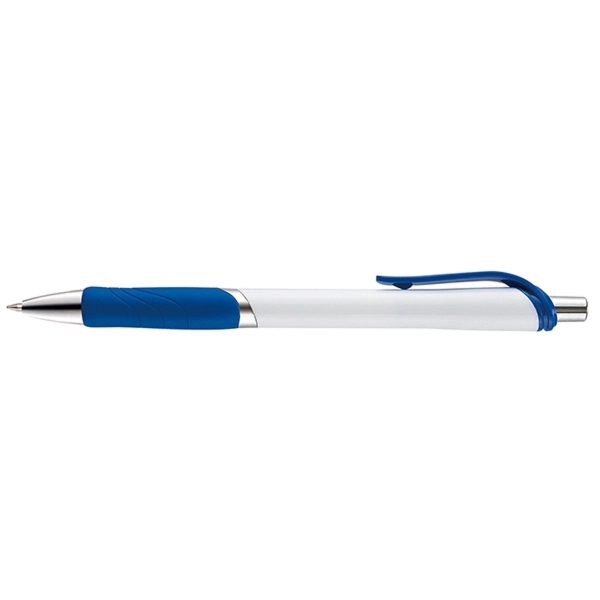 Frisco Prime plunger-action pen with a contoured, bright white barrel, chrome... from ASI 82498 RiteLine LLC