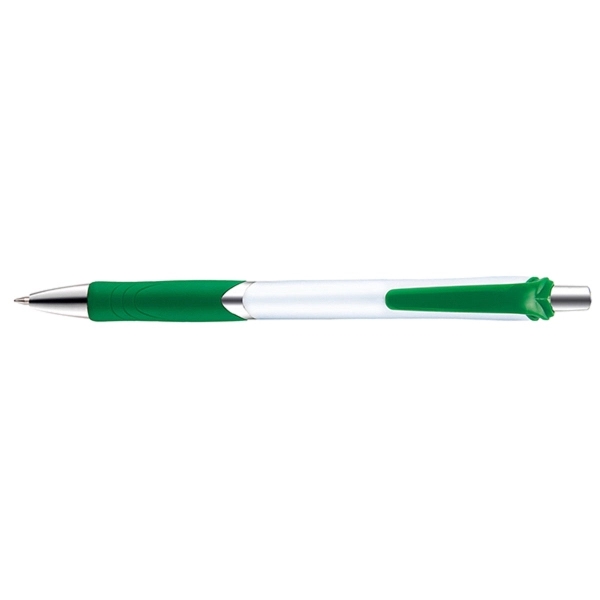 Frisco Prime plunger-action pen with a contoured, bright white barrel, chrome... from ASI 82498 RiteLine LLC
